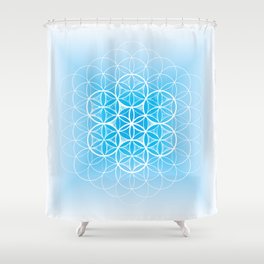 THE FLOWER OF LIFE - MANDALA ON BLUE Shower Curtain