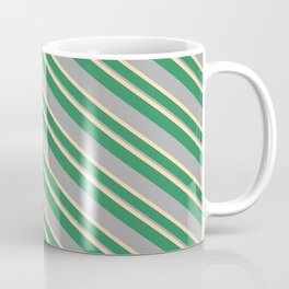 [ Thumbnail: Tan, Sea Green, and Dark Gray Colored Stripes/Lines Pattern Coffee Mug ]