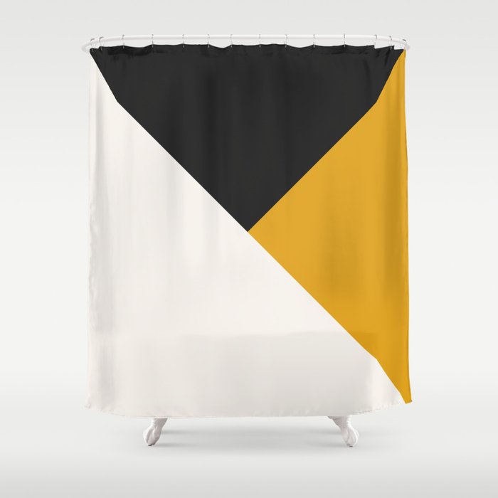 Tricolor Geometry Charcoal Yellow Shower Curtain