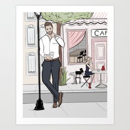 Standing Outside the Cafe Art Print
