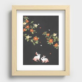 Rabbits in the garden of flowers Recessed Framed Print