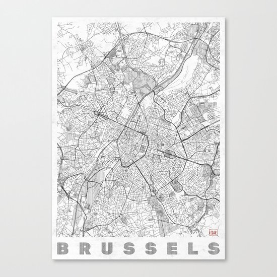 Brussels Map Line Canvas Print