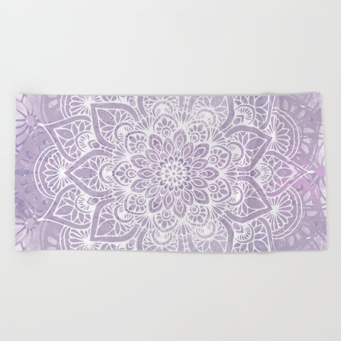 Boho, Mandala, Flower, Purple Beach Towel