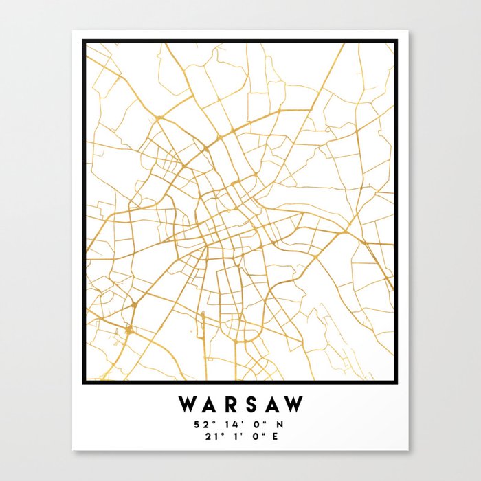 WARSAW POLAND CITY STREET MAP ART Canvas Print