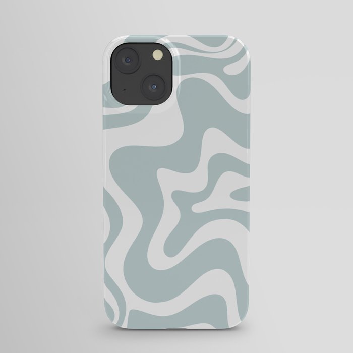 Retro Liquid Swirl Abstract Pattern in Pale Blue-Gray and White iPhone Case