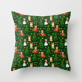 Merry Corgmess- Corgi Celebrate Christmas- Xmas Tree Green Throw Pillow