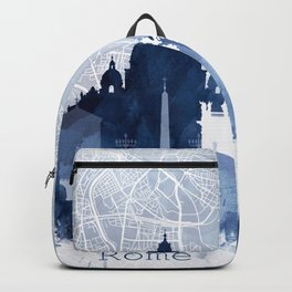 Rome Skyline Map Watercolor Navy Blue, Print by Zouzounio Art Backpack