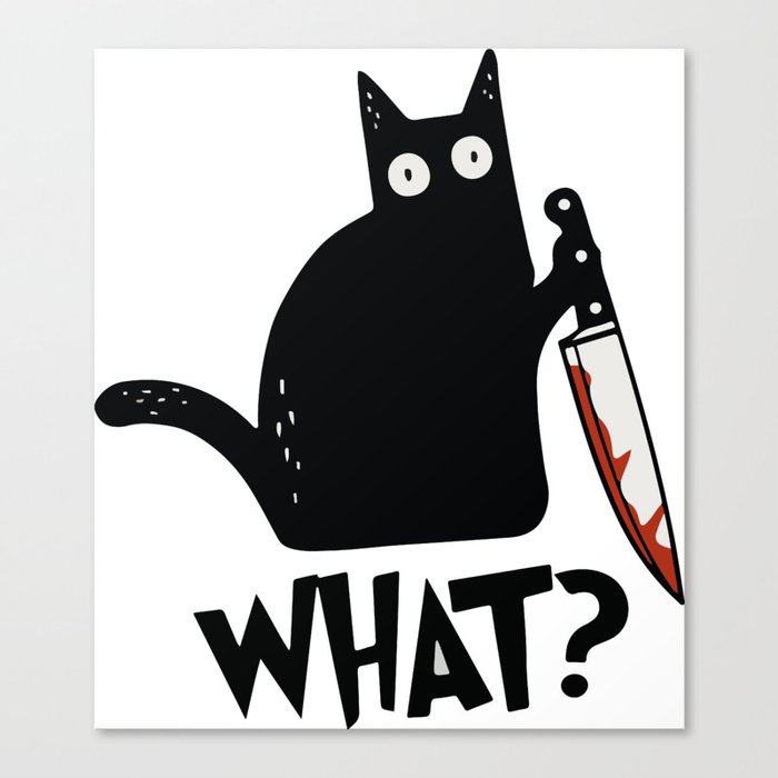 Cat What? Murderous Black Cat With Knife Canvas Print