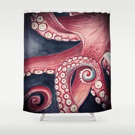 Red Tentacles Kraken Watercolor Art Shower Curtain