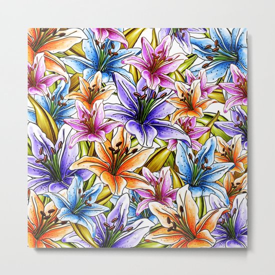 Stargazer Lily Floral Metal Print