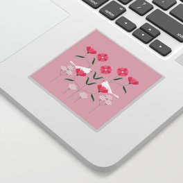 Pink flower and white java finch Sticker