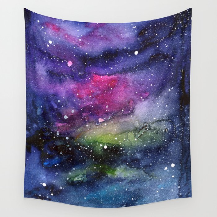 Galaxy Watercolor Night Sky Painting Nebula Art Wall Tapestry By