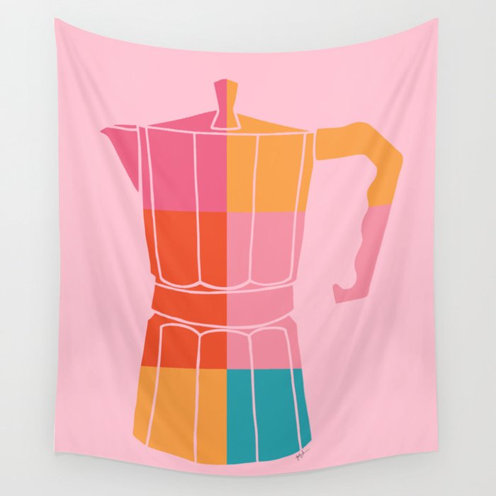 Multicolor Greca on Pink Wall Tapestry