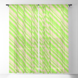[ Thumbnail: Chartreuse and Tan Colored Lined Pattern Sheer Curtain ]