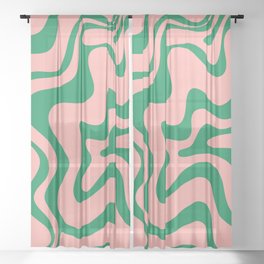 Liquid Swirl Retro Abstract Pattern in Pink and Bright Green Sheer Curtain