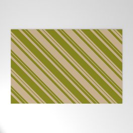 [ Thumbnail: Tan & Green Colored Striped/Lined Pattern Welcome Mat ]