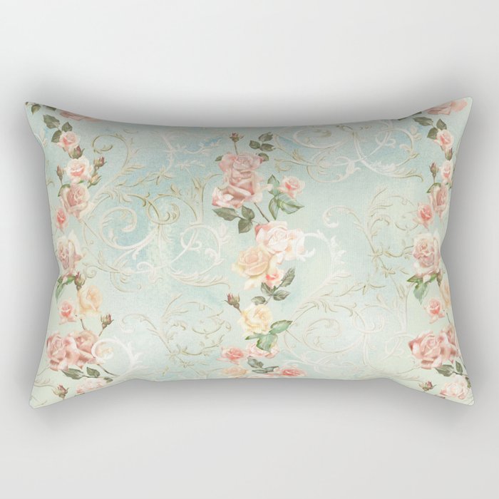 seamless, pattern, with delicate roses and monograms, shabby chic, retro. Rectangular Pillow