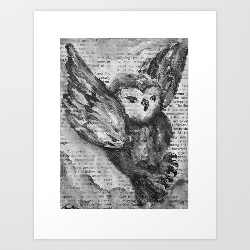 Black And White Magical Snowy Owl In The Clouds On Library