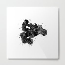 Four Wheeler Riding Boy Black and White Silhouette Metal Print