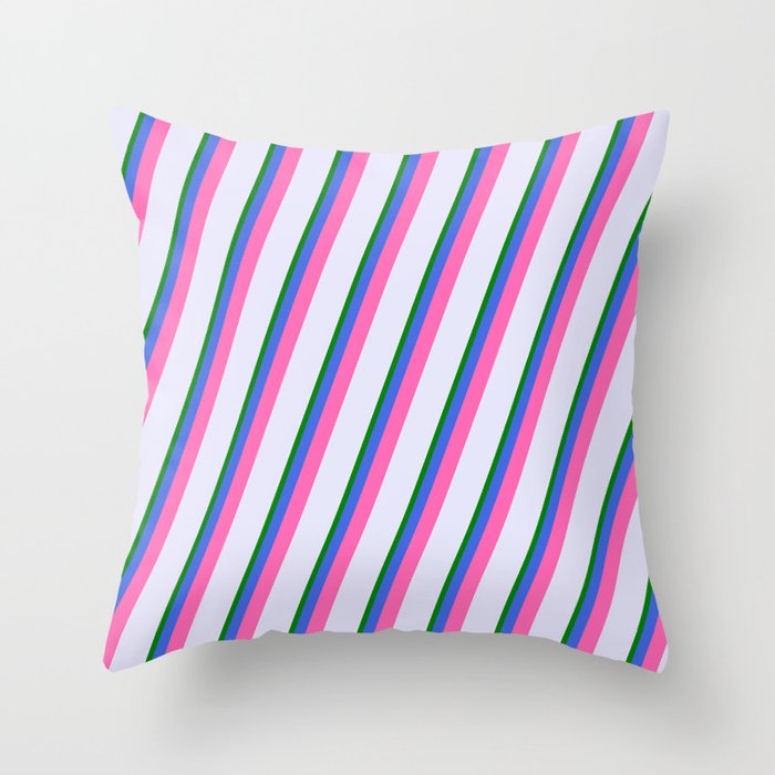 Lavender, Green, Royal Blue & Hot Pink Colored Pattern of Stripes Throw Pillow
