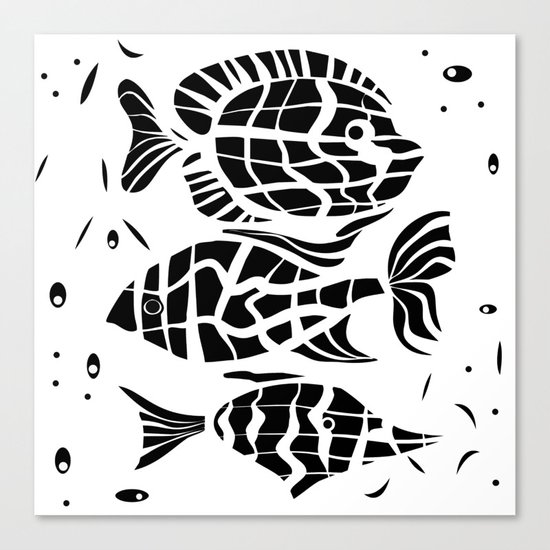 Black and white illustration . Fish . Canvas Print