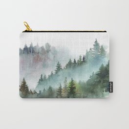 Watercolor Pine Forest Mountains in the Fog Carry-All Pouch | Woods, Mountains, Mist, Forest, Pine, Smokey, Fog, Appalachian, Trees, Journey 