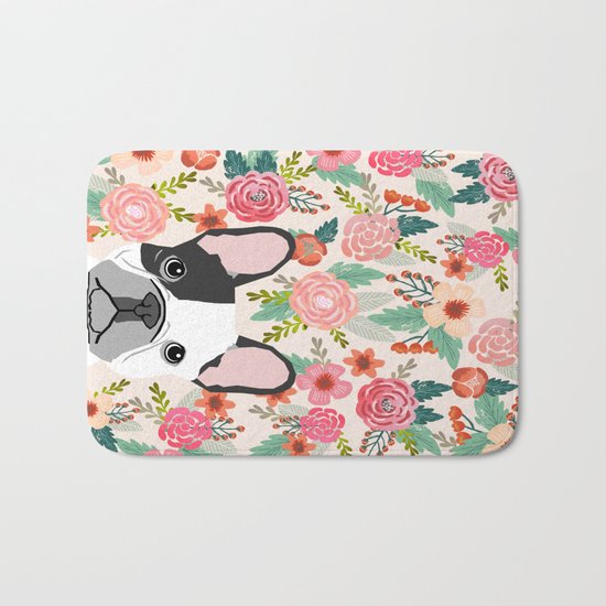 French Bulldog florals cute spring summer dog gifts bright happy frenchie puppy dog portraits Bath Mat