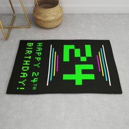 [ Thumbnail: 24th Birthday - Nerdy Geeky Pixelated 8-Bit Computing Graphics Inspired Look Rug ]