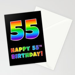 [ Thumbnail: HAPPY 55TH BIRTHDAY - Multicolored Rainbow Spectrum Gradient Stationery Cards ]