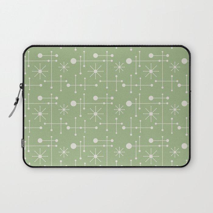 Atomic Retro Mid Century Modern Pattern Light Green and Cream Laptop Sleeve