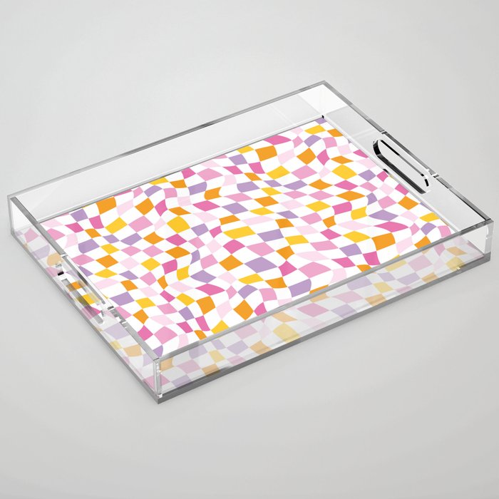 Colorful Wavy Checkerboard Pattern-Y2K Aesthetic Acrylic Tray