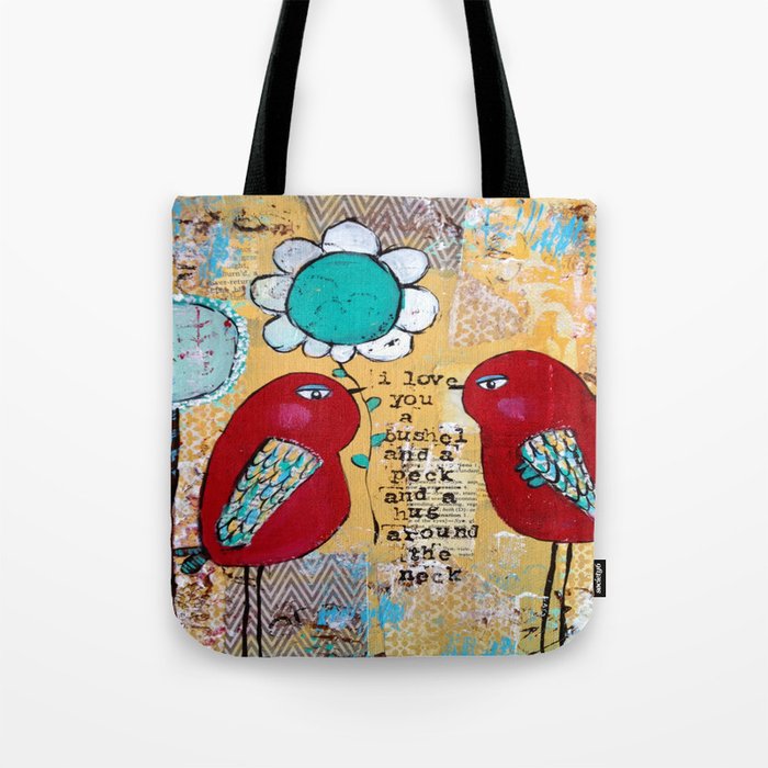  I love you a bushel and a peck, whimsical birds with flower Tote Bag