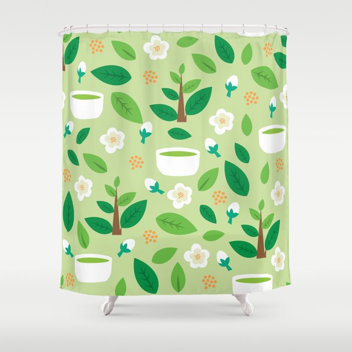 Matcha Flower Pattern Shower Curtain