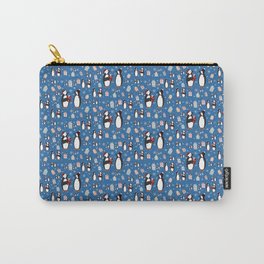 Christmas Gift Giving Penguins in Blue Carry-All Pouch