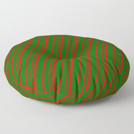 [ Thumbnail: Dark Green & Red Colored Lines Pattern Floor Pillow ]