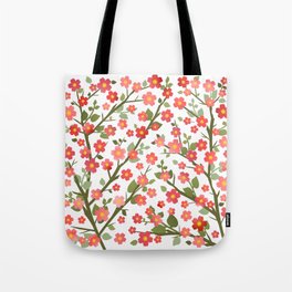 Lovely Blossoms - deep coral on white Tote Bag