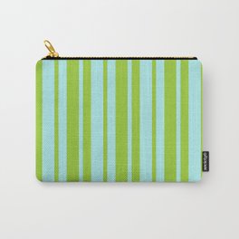 [ Thumbnail: Green and Turquoise Colored Stripes Pattern Carry-All Pouch ]