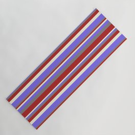 [ Thumbnail: Gray, Red, Beige & Medium Slate Blue Colored Stripes Pattern Yoga Mat ]