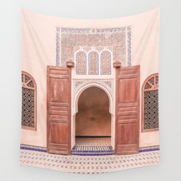 Wooden Door In Bahia Palace Marrakech Photo | Pastel Colors Art Print | Morocco Travel Photography Wall Tapestry