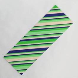 [ Thumbnail: Lime Green, Light Green, Bisque, and Midnight Blue Colored Lined Pattern Yoga Mat ]