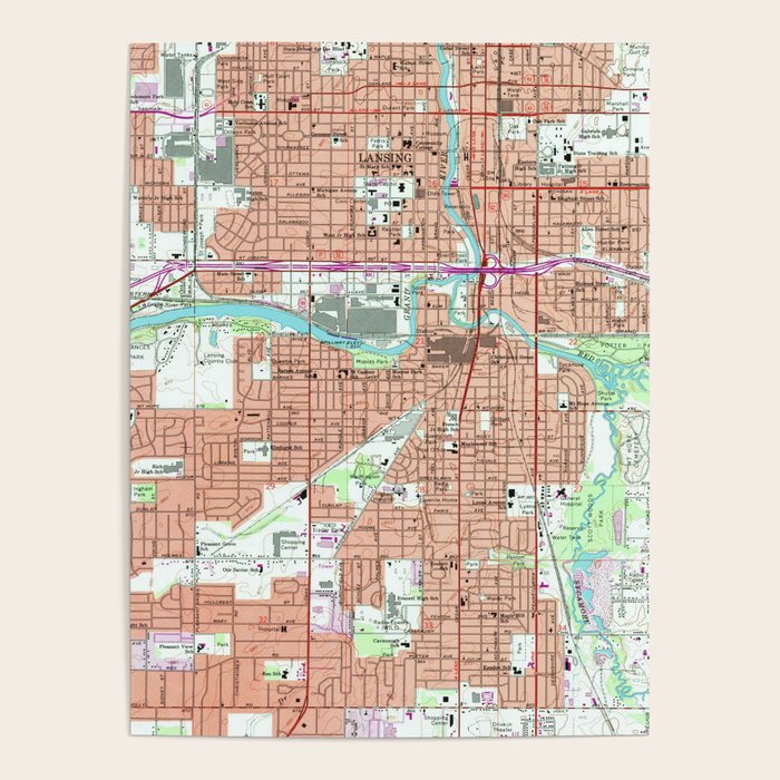 Vintage Map of Lansing Michigan (1965) Poster by BravuraMedia | Society6