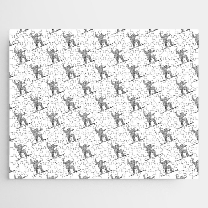 Black and white snowboard art print watercolor  Jigsaw Puzzle