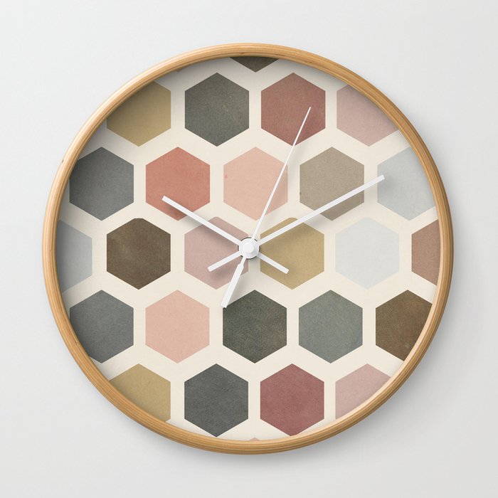 mod hive | organic honeycomb pattern in muted tones Wall Clock