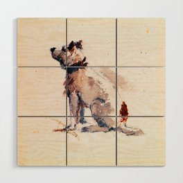 Peter De Wint Terrier Dog Sitting Facing Left Wood Wall Art