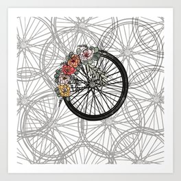 Floral Bicycle Wheel Bike Art Print