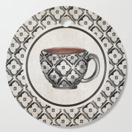 Moroccan Boho Pattern Coffee Mug Cutting Board | Blackandcream, Ink, Tea, Hand Painted, Kitchenart, Painting, Rustic, Coffeebar, Teacup, Bohemian 
