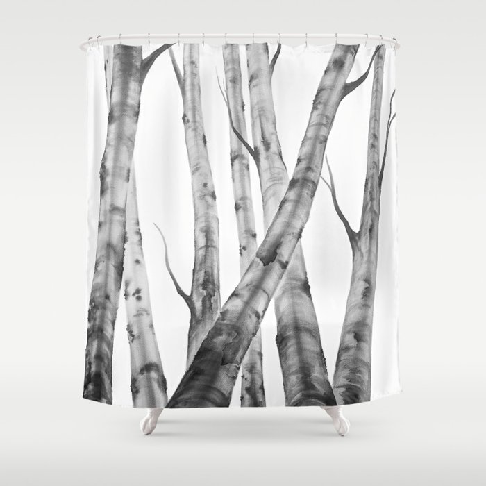 Birch Tree Watercolour Painting Black And White Birch Tree Watercolour Painting