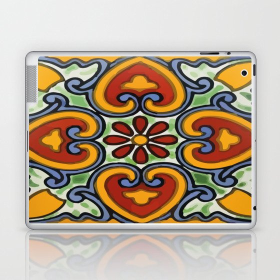 Flor TILE Talavera yellow hearts mexican authentic decoration Laptop & iPad Skin
