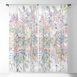 Watercolor Succulent #56 Sheer Curtain