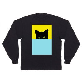 Black Hidden Cat Yellow Long Sleeve T-shirt